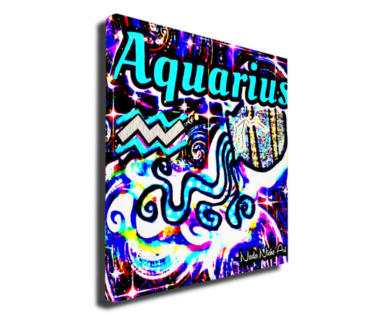 Aquarius Zodiac Astrology Wall Canvas With The Water Bearer Pitcher, Symbol and Star Constellation