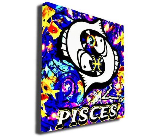 Pisces Zodiac Astrology Wall Canvas With The Fish, Symbol and Star Constellation