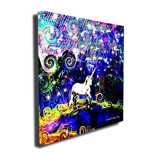 Mystical White Unicorn In A Swirling Rainbow Storm