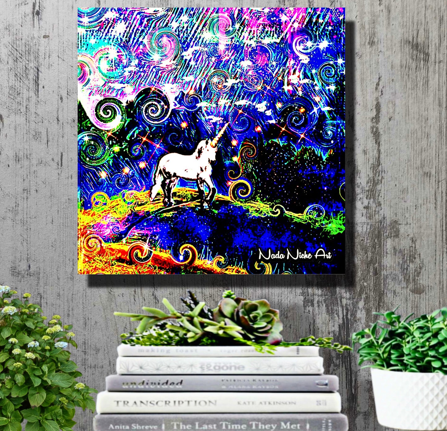 Mystical White Unicorn In A Swirling Rainbow Storm