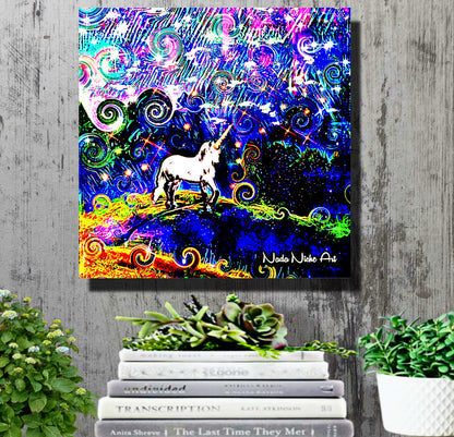 Mystical White Unicorn In A Swirling Rainbow Storm