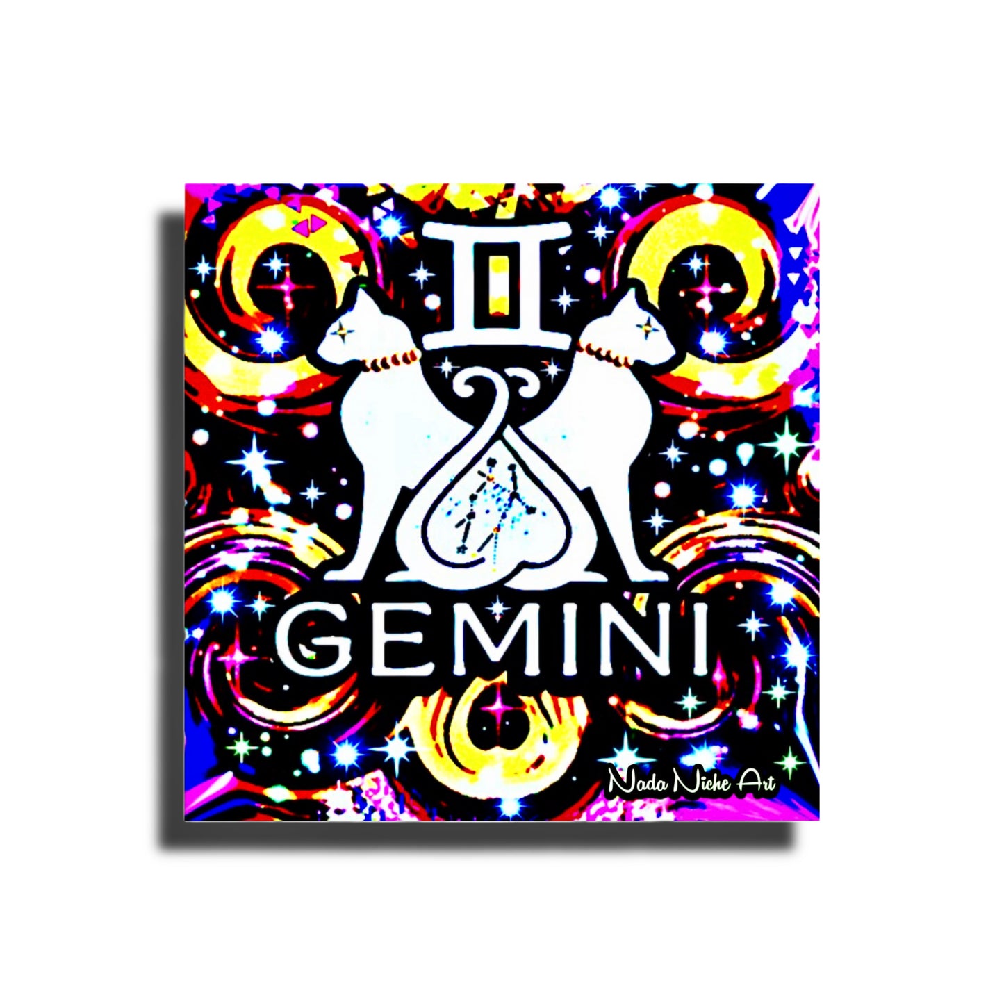 Gemini Zodiac Astrology Wall Canvas With The Twins / Cats, Symbol and Star Constellation