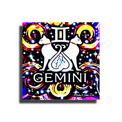 Gemini Zodiac Astrology Wall Canvas With The Twins / Cats, Symbol and Star Constellation