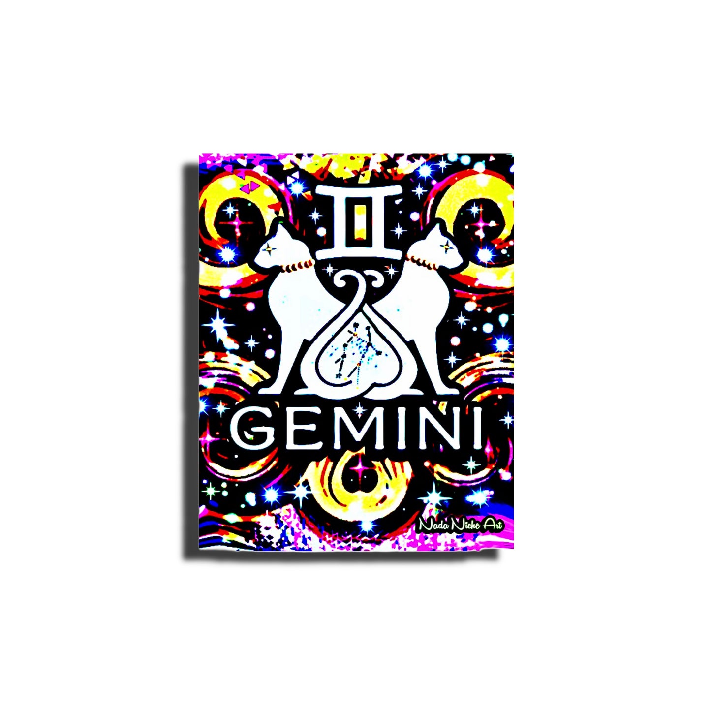 Gemini Zodiac Astrology Wall Canvas With The Twins / Cats, Symbol and Star Constellation