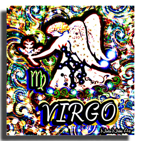 Virgo Zodiac Astrology Wall Canvas With The Virgin Angel Maiden Holding Wheat, Symbol and Star Constellation