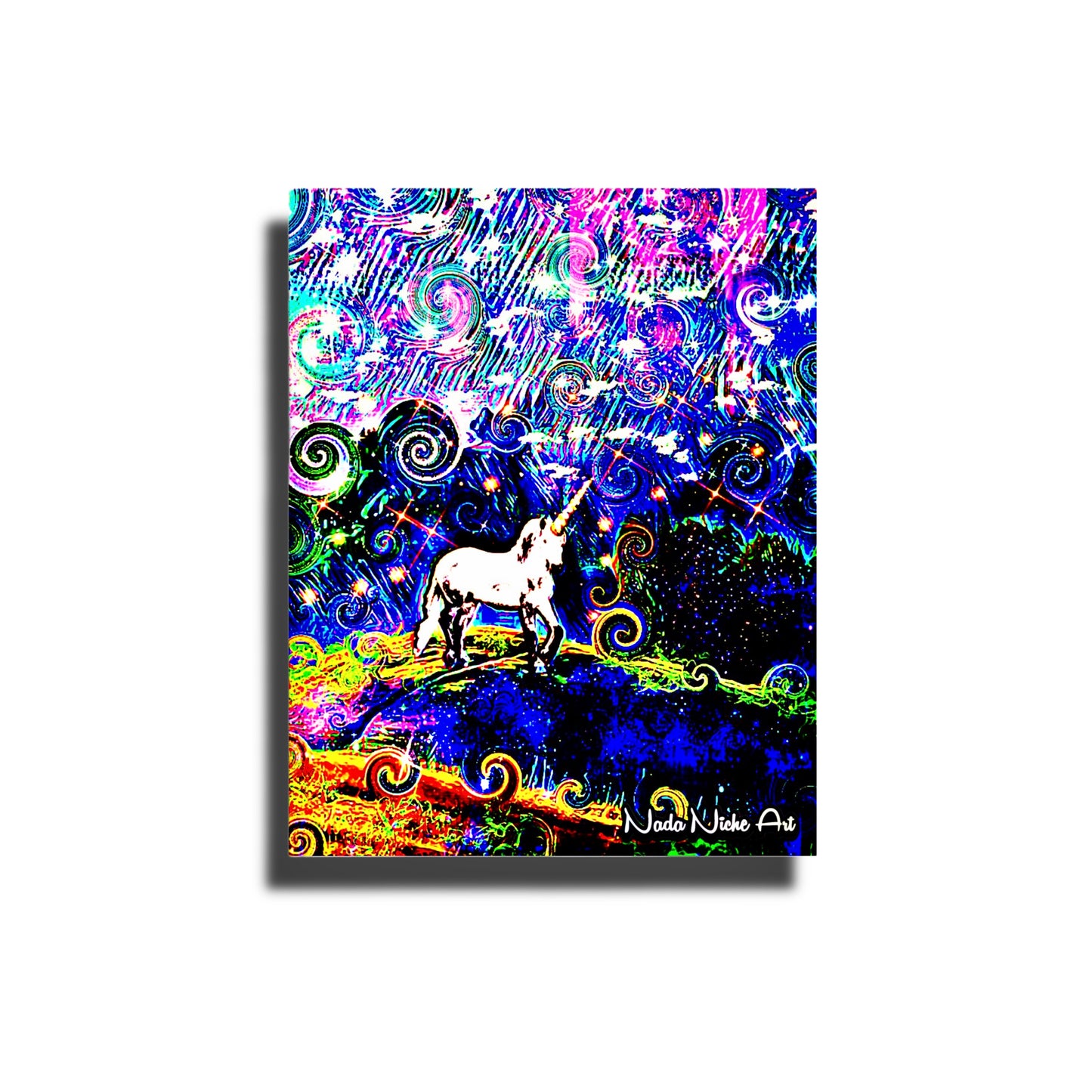 Mystical White Unicorn In A Swirling Rainbow Storm