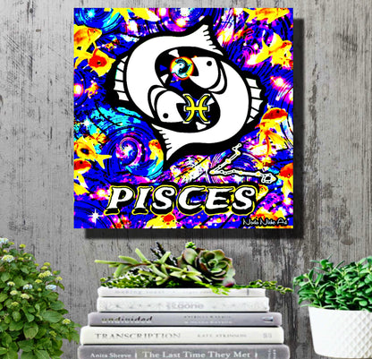 Pisces Zodiac Astrology Wall Canvas With The Fish, Symbol and Star Constellation