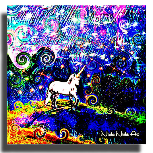 Mystical White Unicorn In A Swirling Rainbow Storm