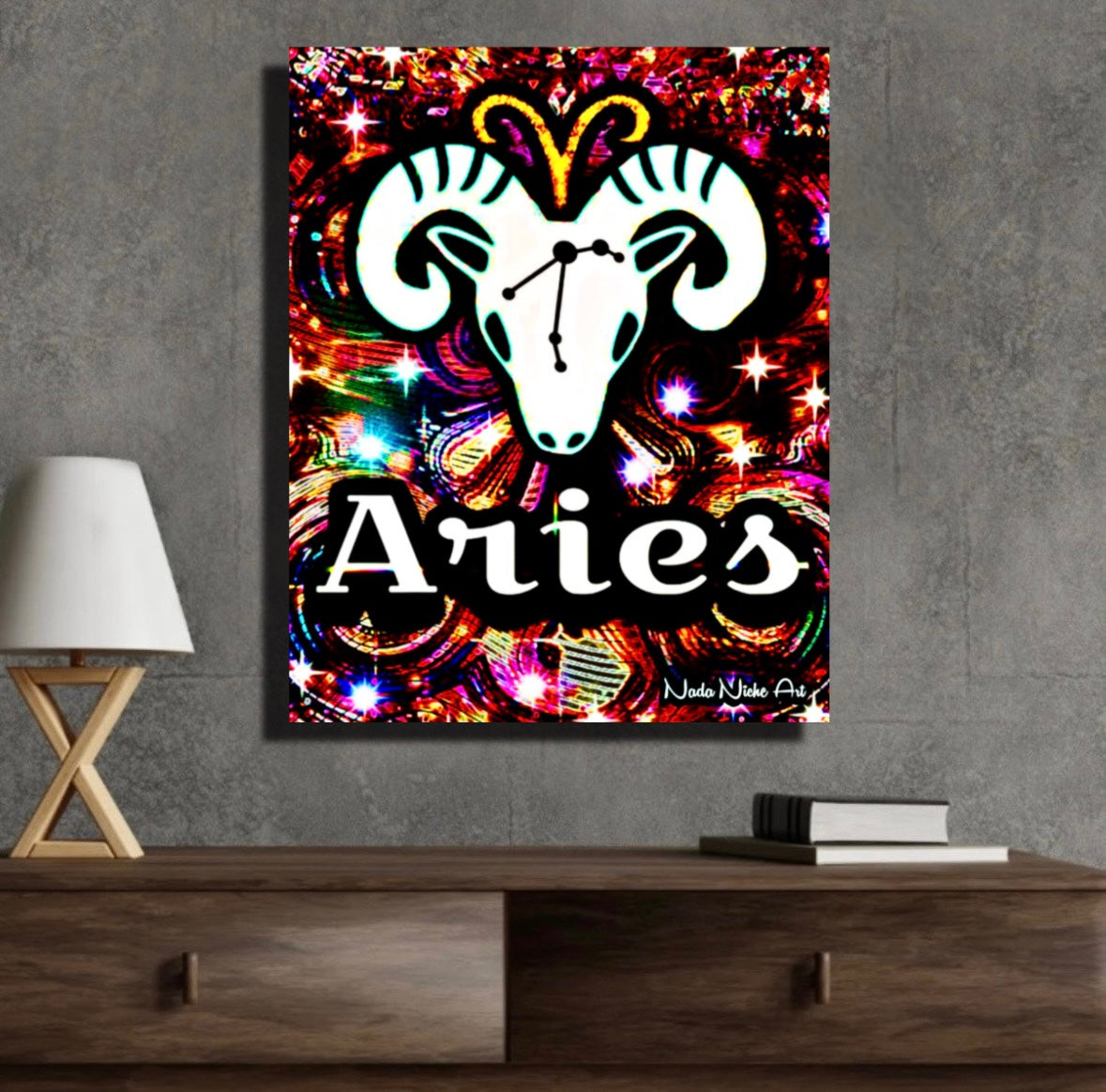 Aries Zodiac Astrology Wall Canvas With The Ram, Symbol and Star Constellation