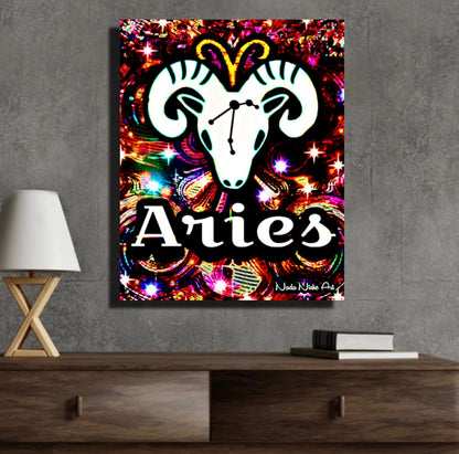 Aries Zodiac Astrology Wall Canvas With The Ram, Symbol and Star Constellation