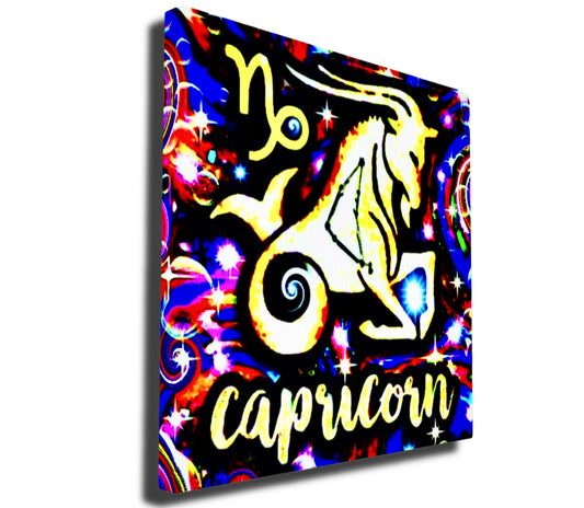 Capricorn Zodiac Astrology Wall Canvas With The Sea-Goat / Goat-Fish, Symbol and Star Constellation