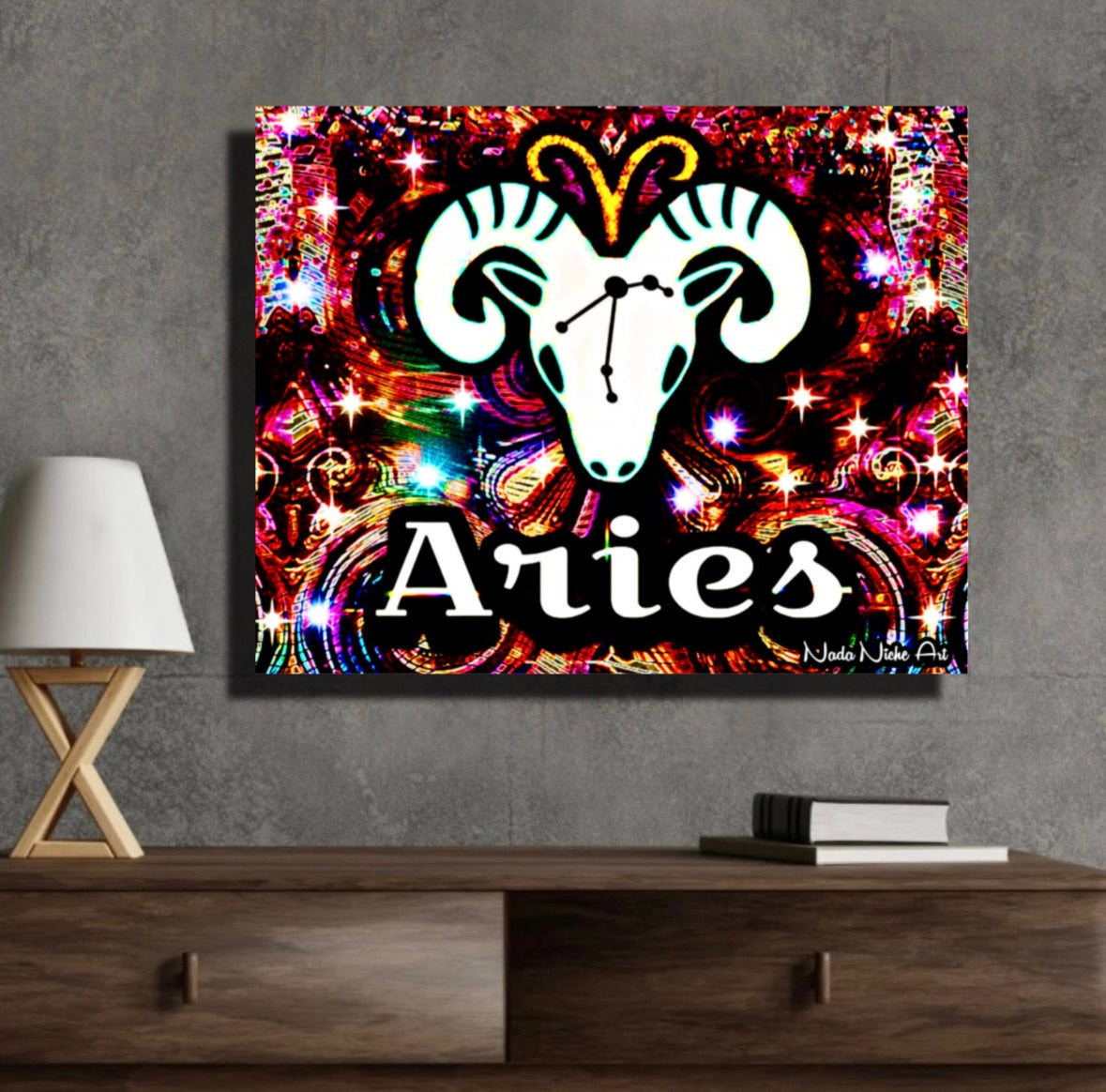 Aries Zodiac Astrology Wall Canvas With The Ram, Symbol and Star Constellation