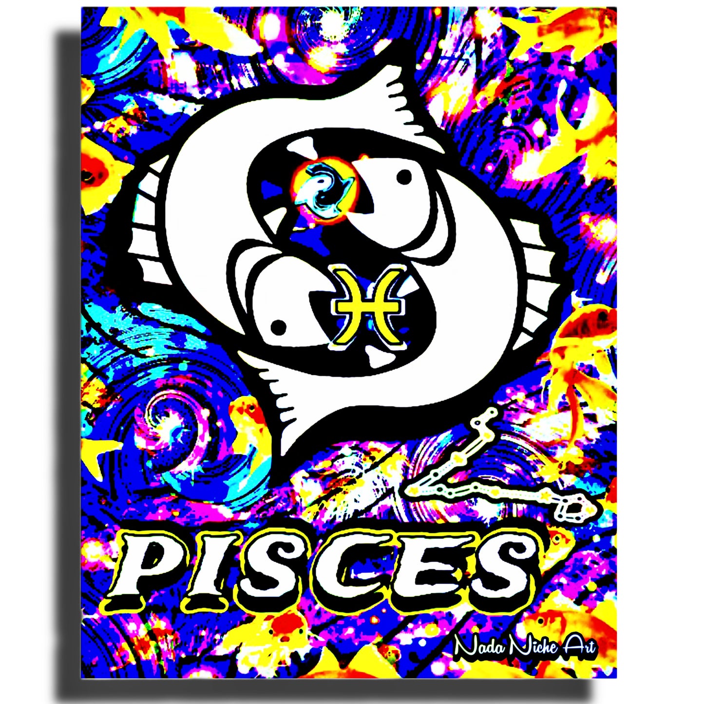 Pisces Zodiac Astrology Wall Canvas With The Fish, Symbol and Star Constellation