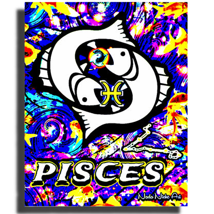 Pisces Zodiac Astrology Wall Canvas With The Fish, Symbol and Star Constellation