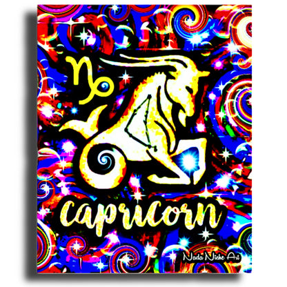 Capricorn Zodiac Astrology Wall Canvas With The Sea-Goat / Goat-Fish, Symbol and Star Constellation