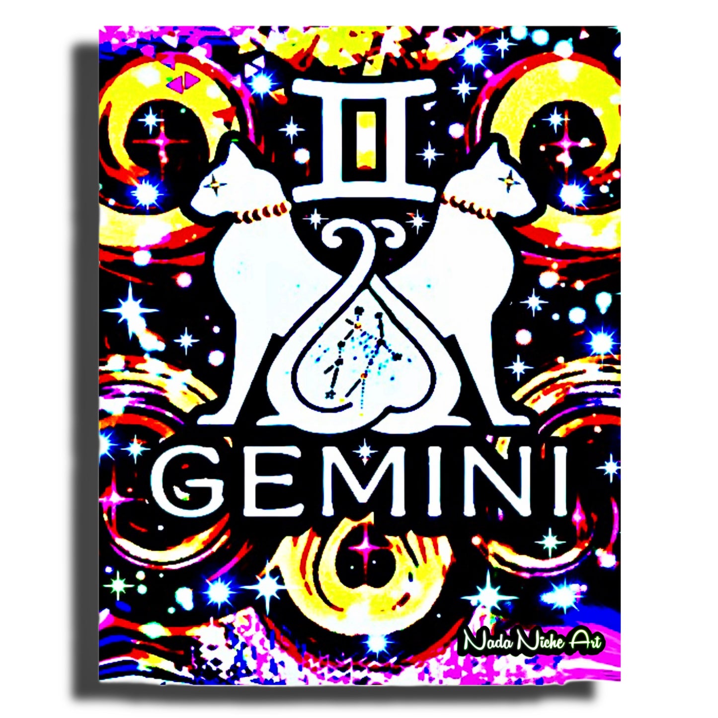 Gemini Zodiac Astrology Wall Canvas With The Twins / Cats, Symbol and Star Constellation