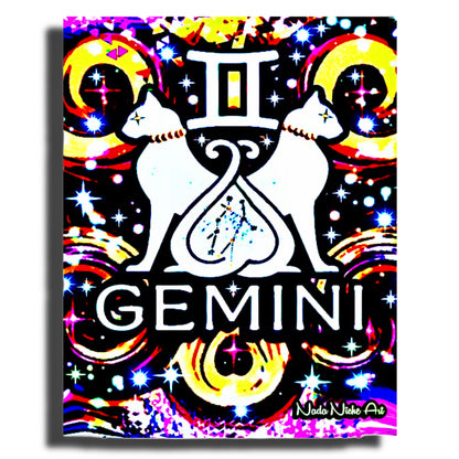 Gemini Zodiac Astrology Wall Canvas With The Twins / Cats, Symbol and Star Constellation