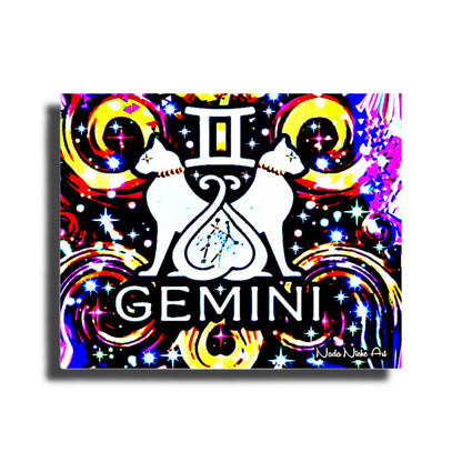 Gemini Zodiac Astrology Wall Canvas With The Twins / Cats, Symbol and Star Constellation