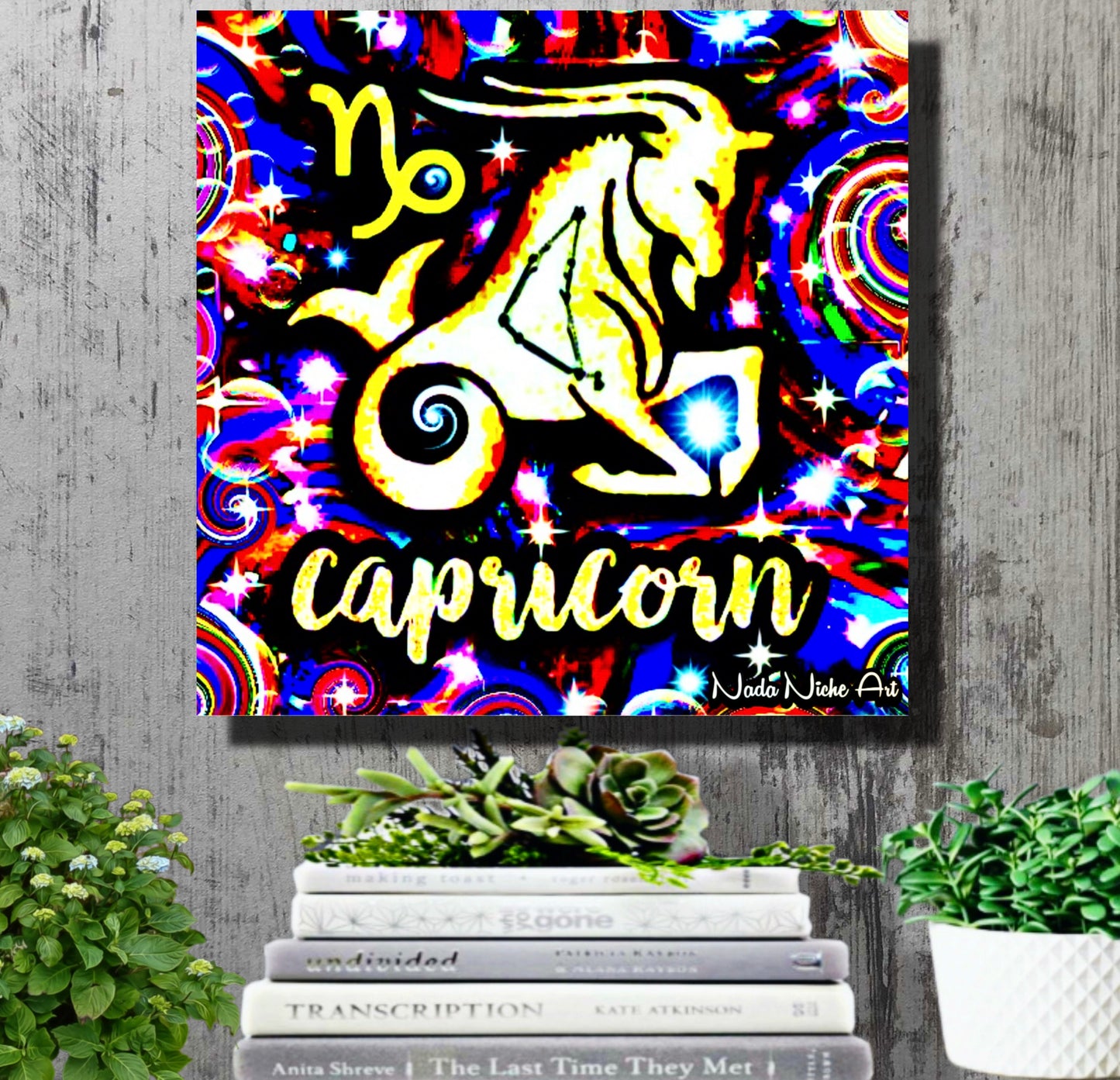 Capricorn Zodiac Astrology Wall Canvas With The Sea-Goat / Goat-Fish, Symbol and Star Constellation