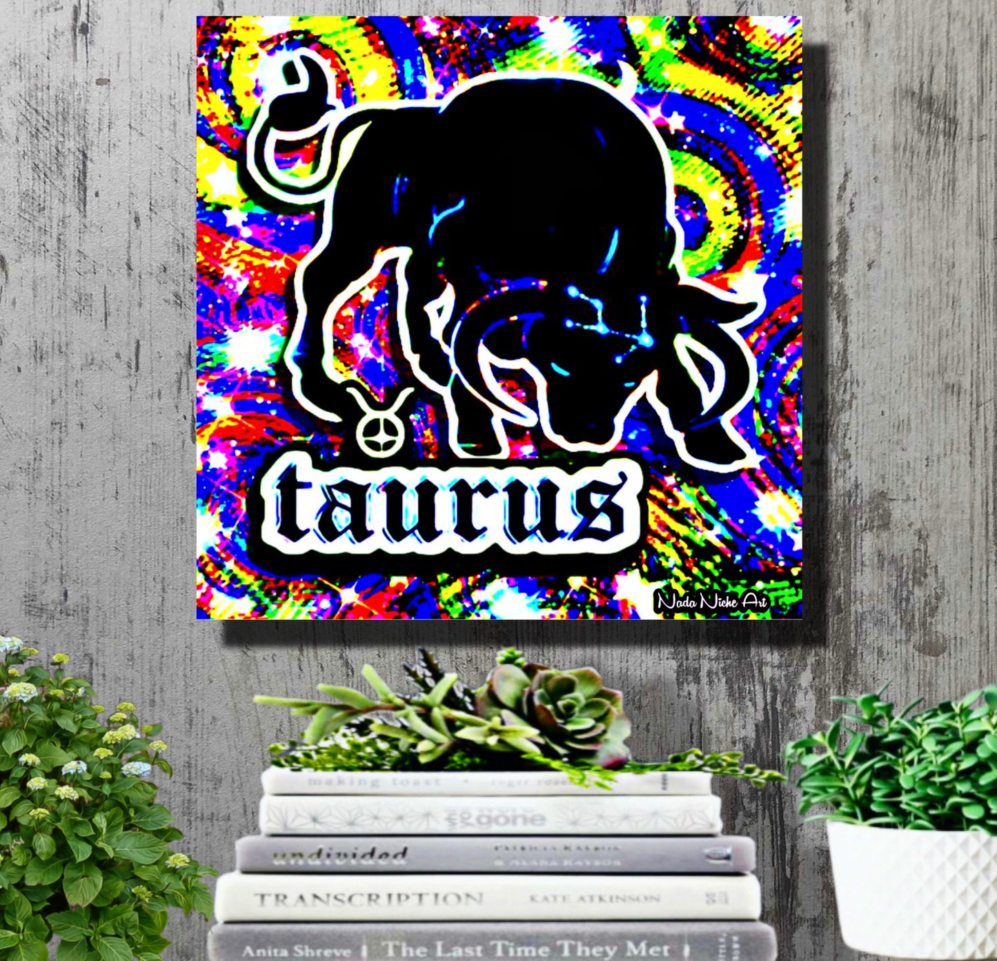 Taurus Zodiac Astrology Wall Canvas With The Bull, Symbol and Star Constellation
