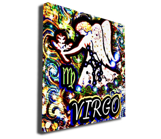 Virgo Zodiac Astrology Wall Canvas With The Virgin Angel Maiden Holding Wheat, Symbol and Star Constellation