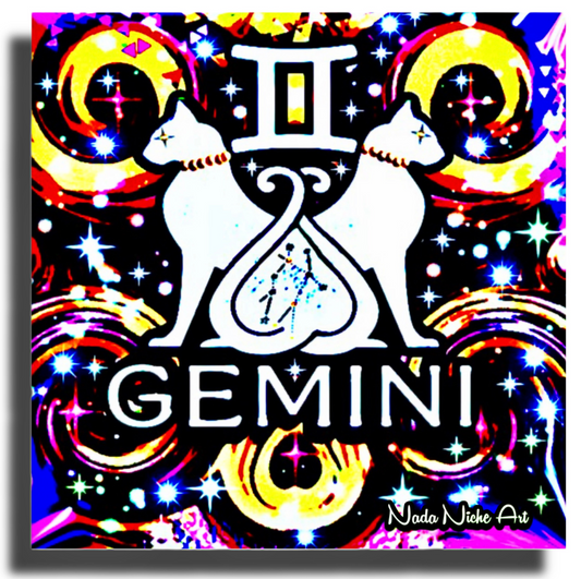 Gemini Zodiac Astrology Wall Canvas With The Twins / Cats, Symbol and Star Constellation