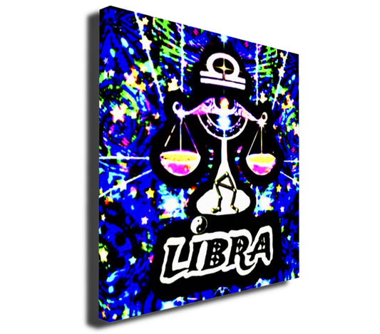 Libra Zodiac Astrology Wall Canvas With The Scales Of Justice, Symbol and Star Constellation