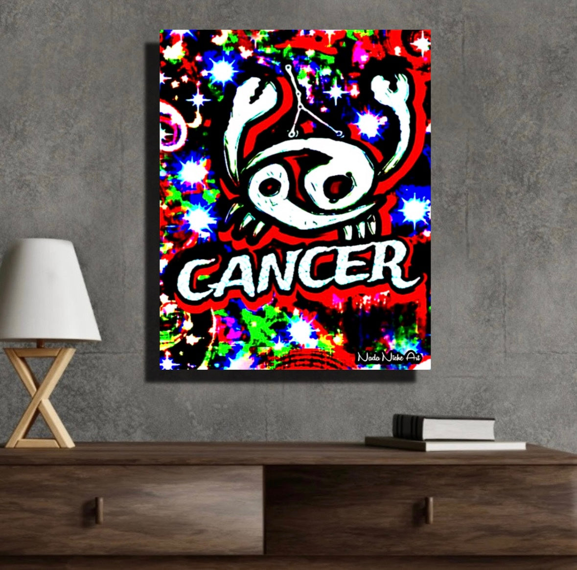 Cancer Zodiac Astrology Wall Canvas With The Crab, Symbol and Star Constellation