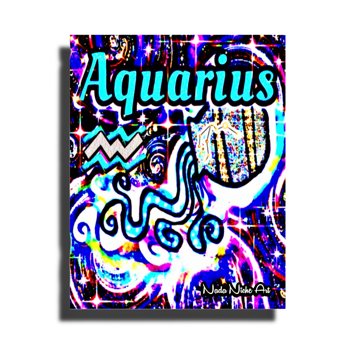 Aquarius Zodiac Astrology Wall Canvas With The Water Bearer Pitcher, Symbol and Star Constellation