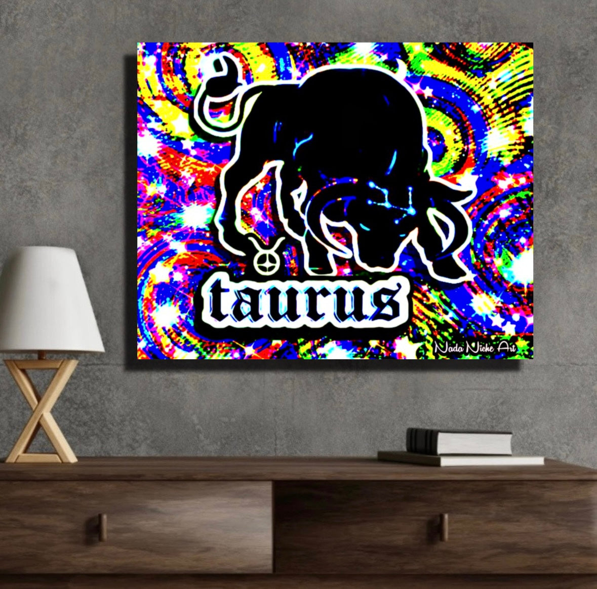 Taurus Zodiac Astrology Wall Canvas With The Bull, Symbol and Star Constellation