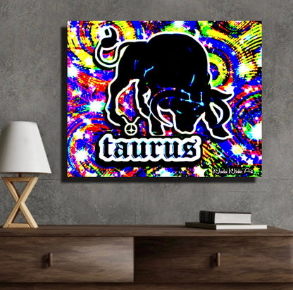 Taurus Zodiac Astrology Wall Canvas With The Bull, Symbol and Star Constellation