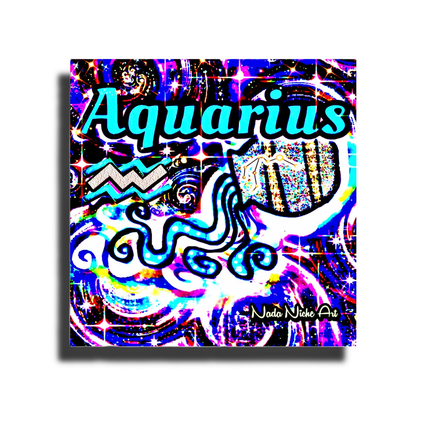Aquarius Zodiac Astrology Wall Canvas With The Water Bearer Pitcher, Symbol and Star Constellation
