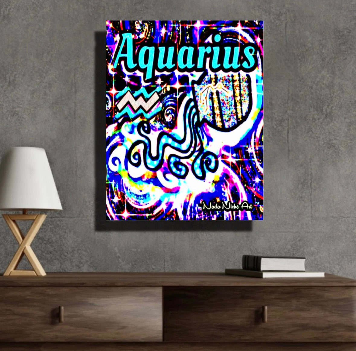 Aquarius Zodiac Astrology Wall Canvas With The Water Bearer Pitcher, Symbol and Star Constellation