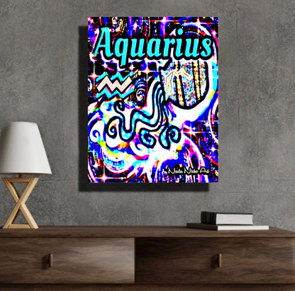 Aquarius Zodiac Astrology Wall Canvas With The Water Bearer Pitcher, Symbol and Star Constellation