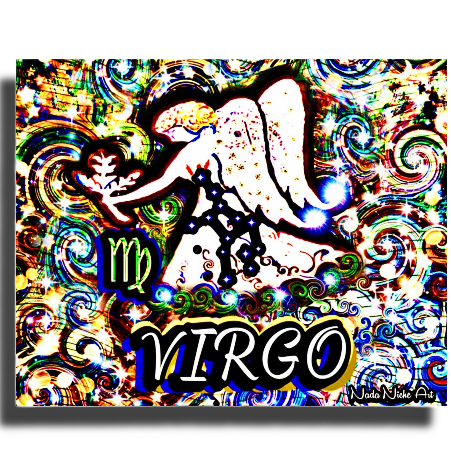 Virgo Zodiac Astrology Wall Canvas With The Virgin Angel Maiden Holding Wheat, Symbol and Star Constellation