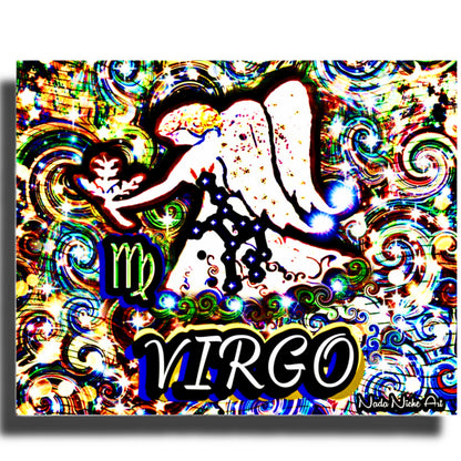 Virgo Zodiac Astrology Wall Canvas With The Virgin Angel Maiden Holding Wheat, Symbol and Star Constellation