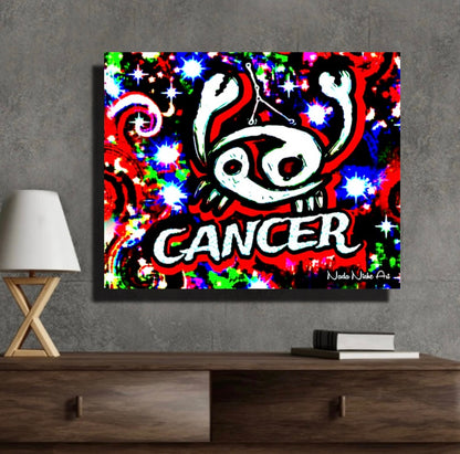 Cancer Zodiac Astrology Wall Canvas With The Crab, Symbol and Star Constellation
