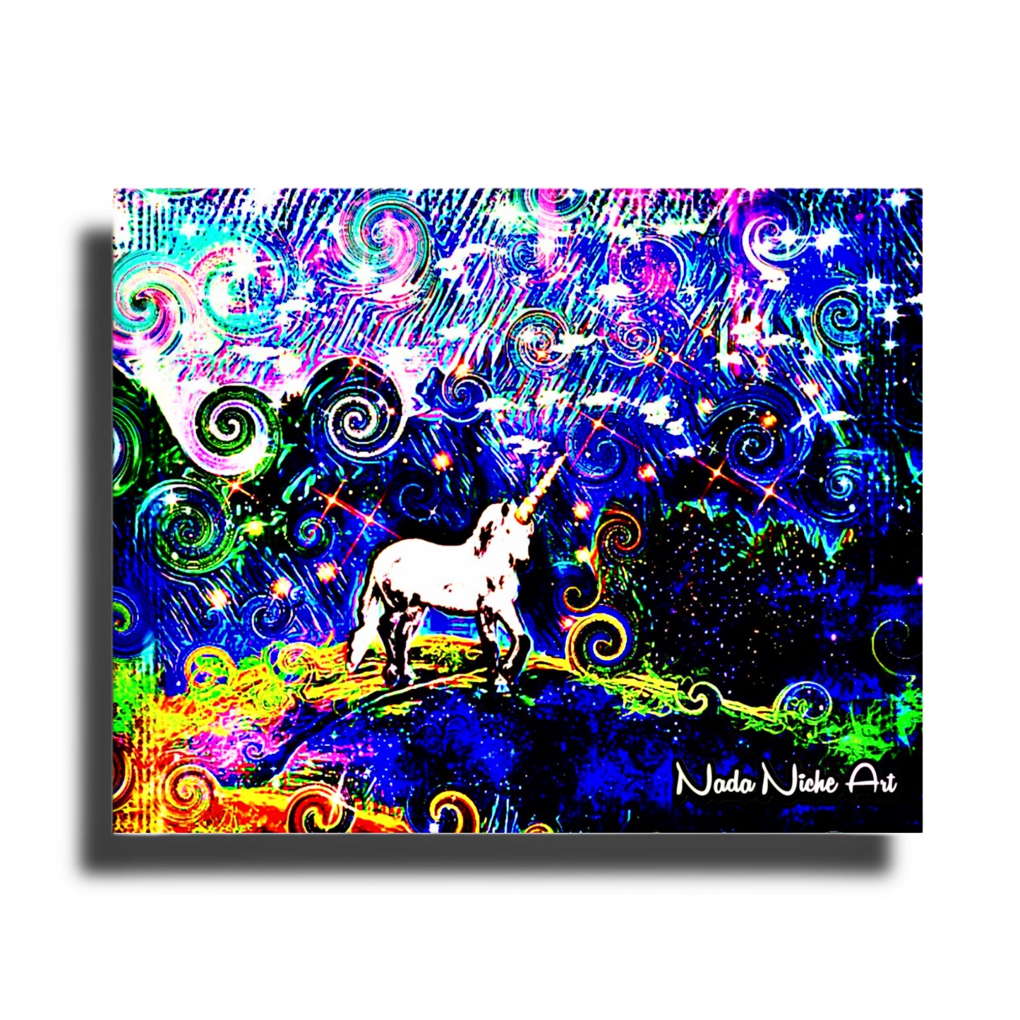 Mystical White Unicorn In A Swirling Rainbow Storm