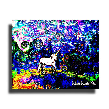 Mystical White Unicorn In A Swirling Rainbow Storm