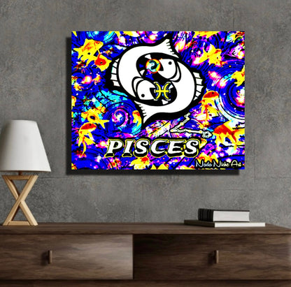 Pisces Zodiac Astrology Wall Canvas With The Fish, Symbol and Star Constellation