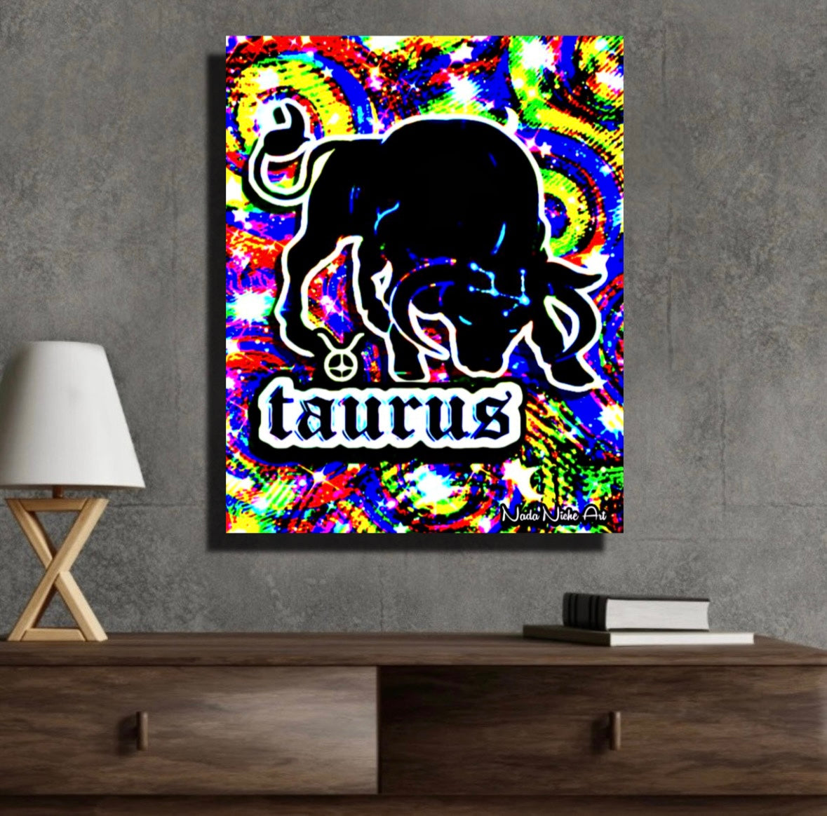 Taurus Zodiac Astrology Wall Canvas With The Bull, Symbol and Star Constellation