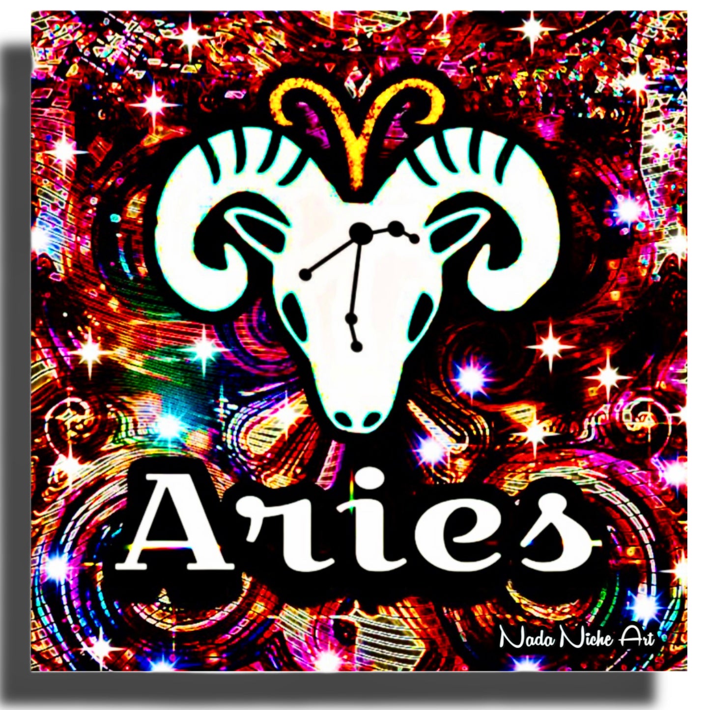 Aries Zodiac Astrology Wall Canvas With The Ram, Symbol and Star Constellation