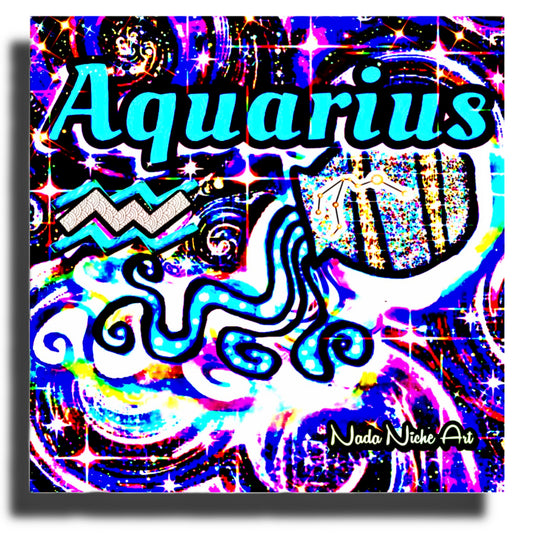 Aquarius Zodiac Astrology Wall Canvas With The Water Bearer Pitcher, Symbol and Star Constellation