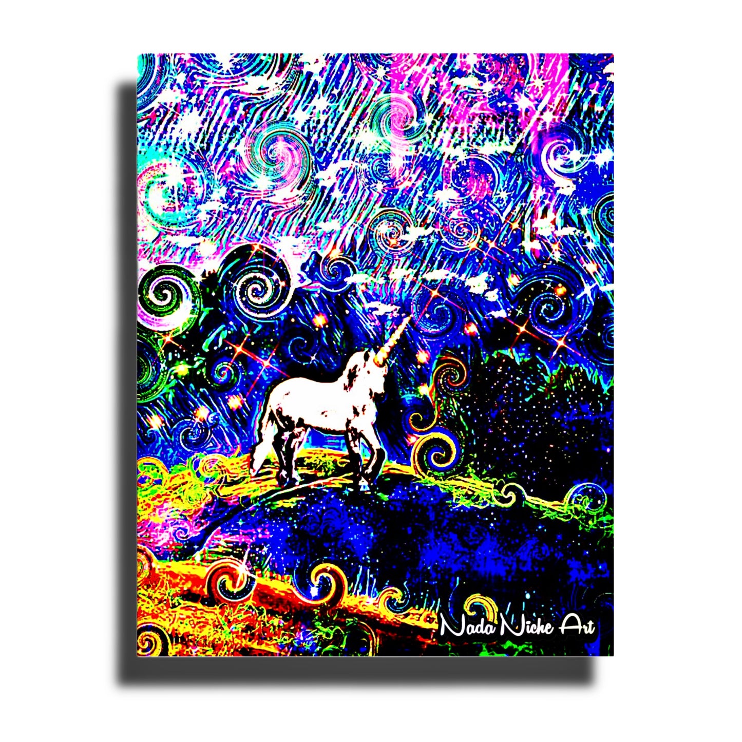 Mystical White Unicorn In A Swirling Rainbow Storm