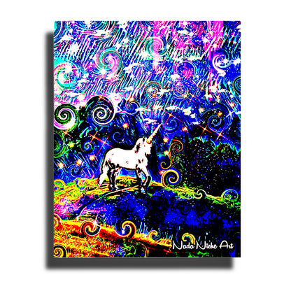 Mystical White Unicorn In A Swirling Rainbow Storm