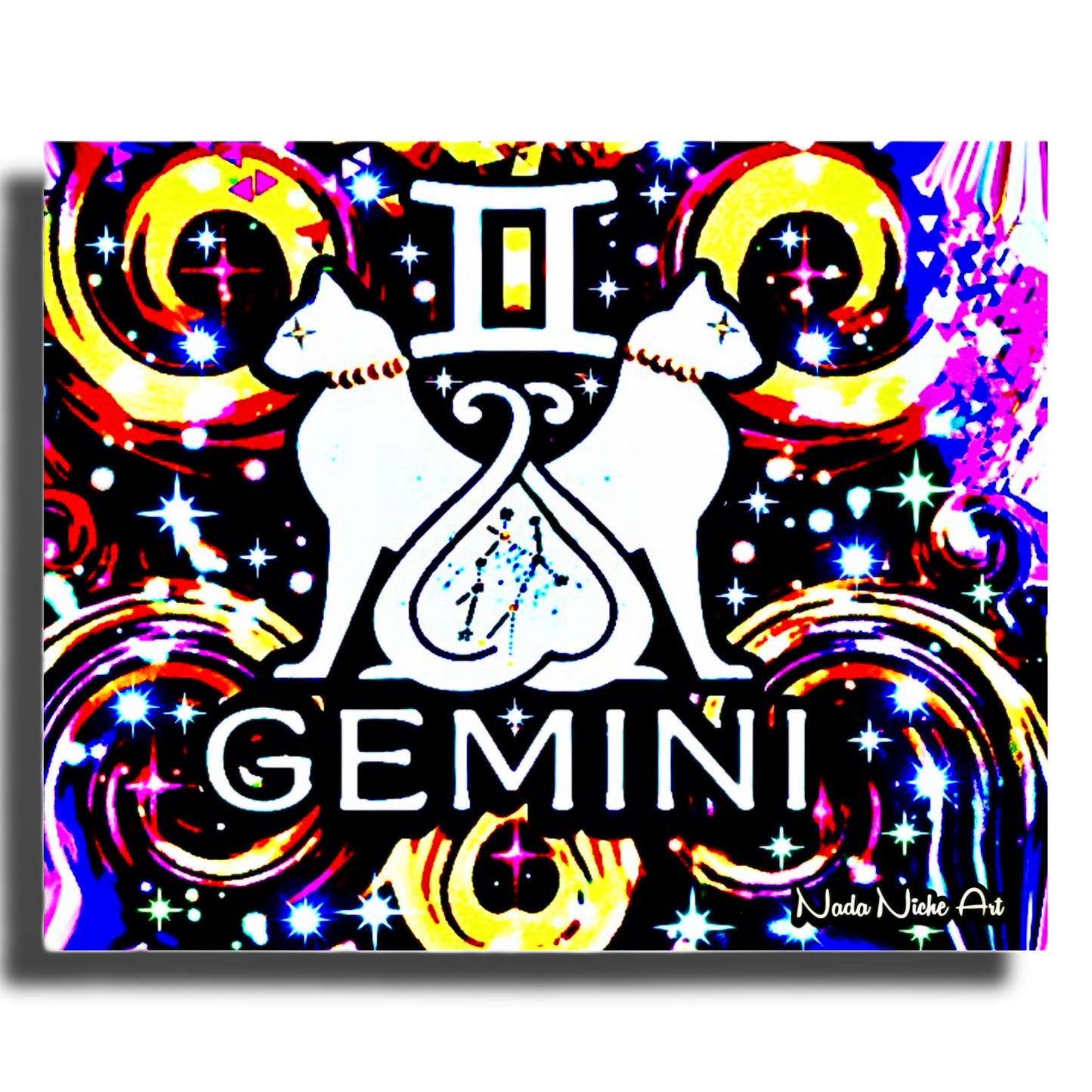 Gemini Zodiac Astrology Wall Canvas With The Twins / Cats, Symbol and Star Constellation