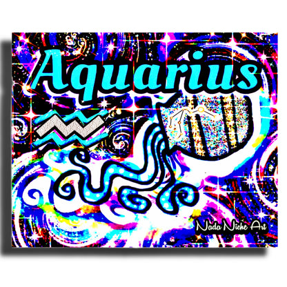 Aquarius Zodiac Astrology Wall Canvas With The Water Bearer Pitcher, Symbol and Star Constellation