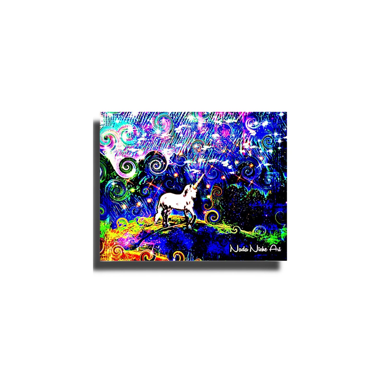 Mystical White Unicorn In A Swirling Rainbow Storm