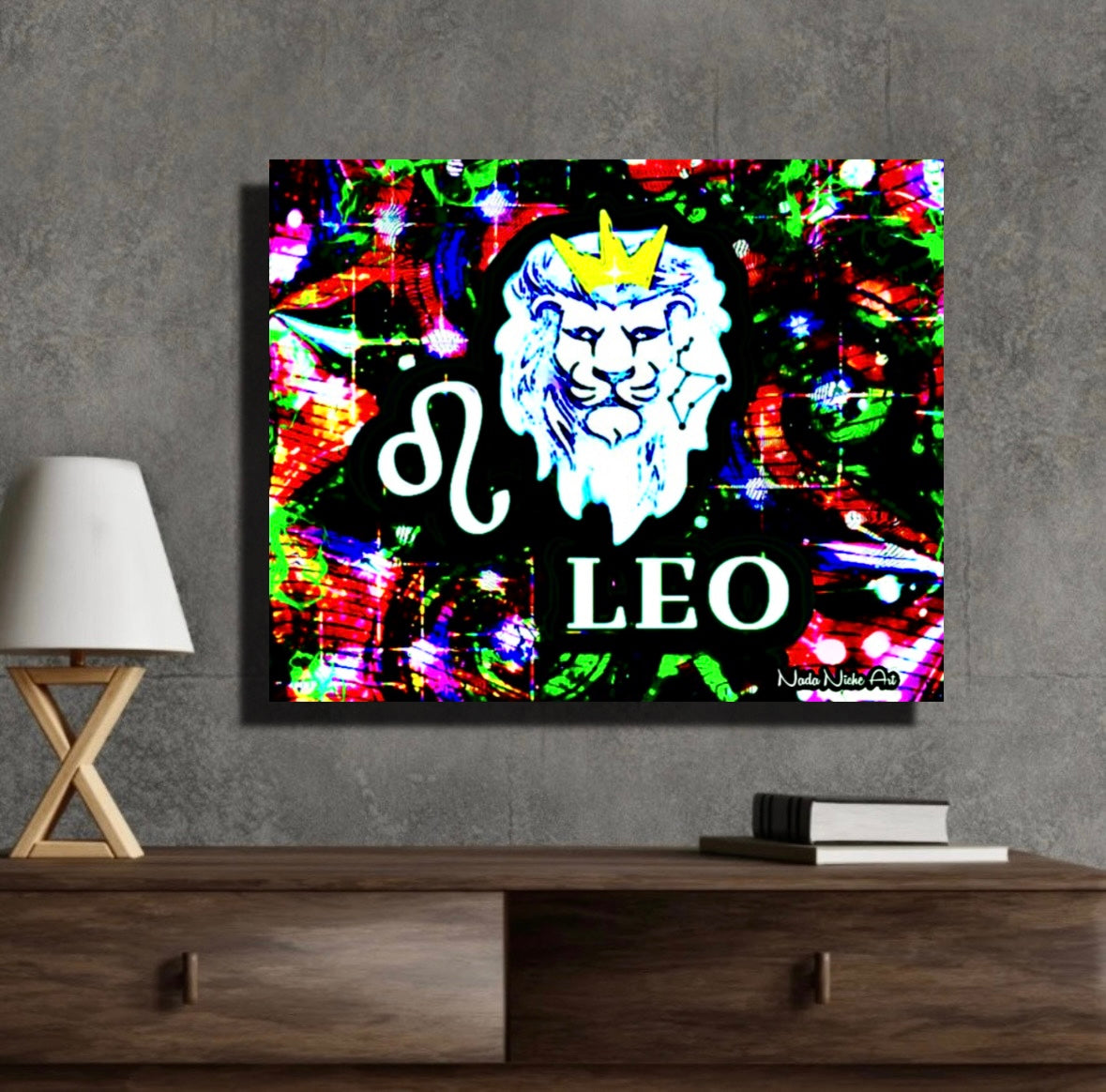 Leo Zodiac Astrology Wall Canvas With The Lion, Symbol and Star Constellation
