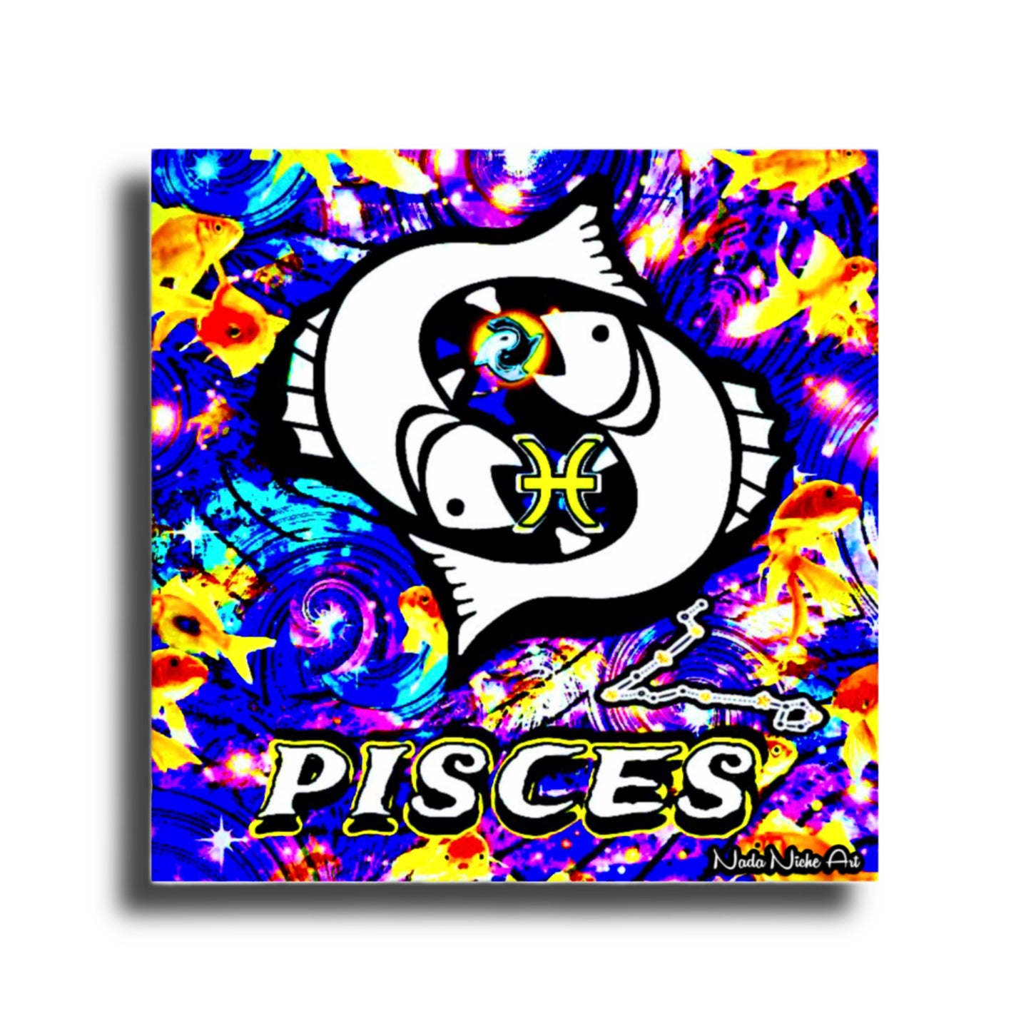 Pisces Zodiac Astrology Wall Canvas With The Fish, Symbol and Star Constellation